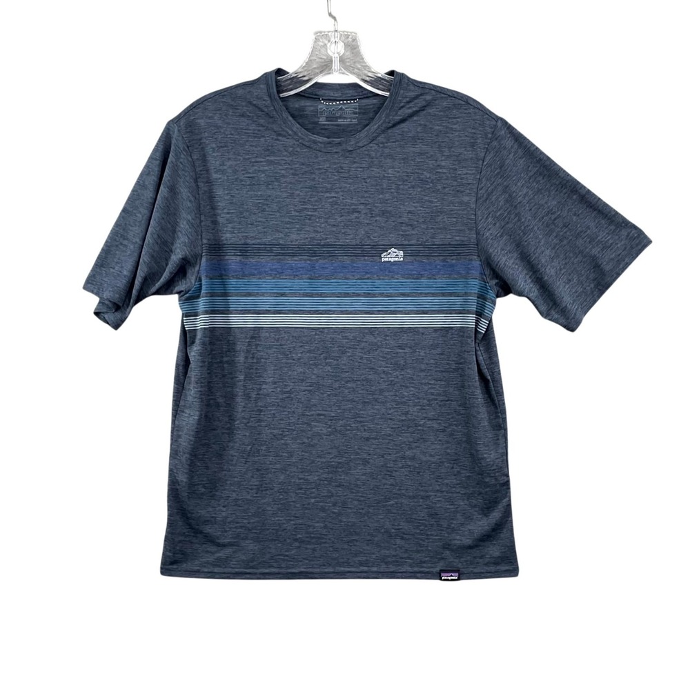Patagonia T-Shirt Mens XS Heather Gray Stripe Graphic Crew Neck Hiking Outdoor‎